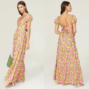 Show Me Your Mumu Cathy Dress Floral Puff Sleeve Maxi Multicolor Womens Size XS